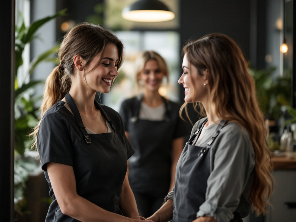 Professionell salonpersonal välkomnar klienter med värme